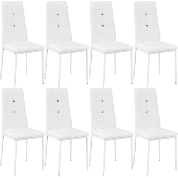 Tectake 404125 8 jedálenských stoličiek, ozdobné kamienky - biela