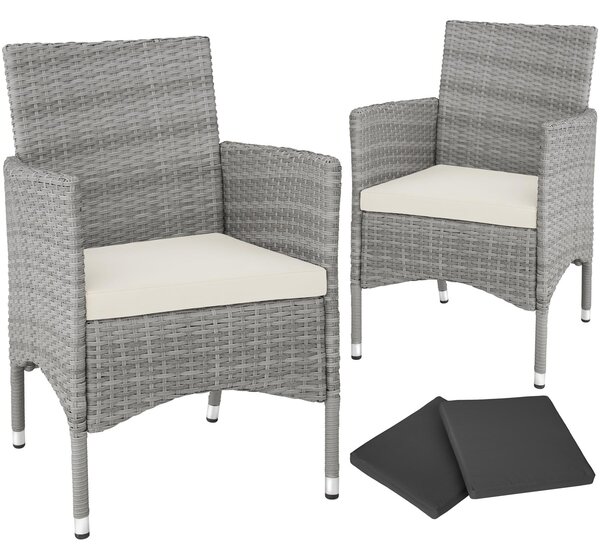 Tectake 403774 2 záhradné stoličky ratanové vr. 4 povlakov - svetlo šedá
