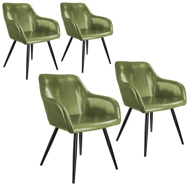 Tectake 404095 4 stoličky z umelej kože marilyn - tmavozelená/čierna