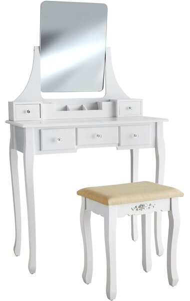 Tectake 403636 toaletný stolík claire s taburetom - biela