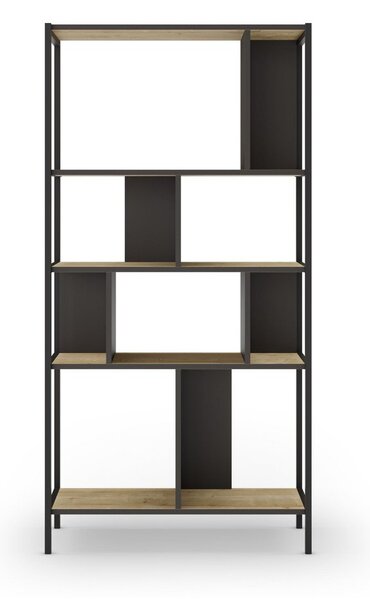 Knižnica v dekore duba v čierno-prírodnej farbe 88x175 cm Alabama – Marckeric