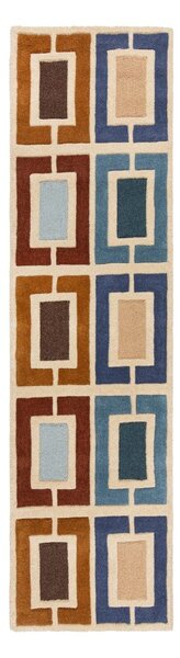 Modro-oranžový ručne tkaný vlnený behúň 60x230 cm Retro Blocks – Flair Rugs