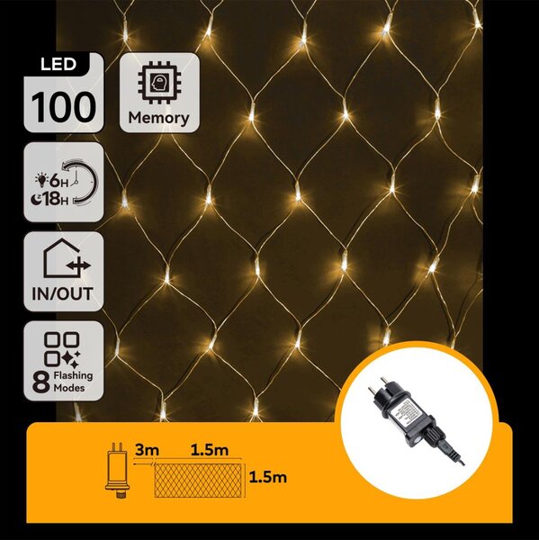 Aigostar - LED vonkajšia vianočná reťaz 100xLED/8 funkcií 4,5x1,5m IP44 teplá biela