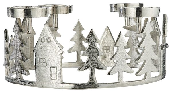 ADVENT Adventný veniec domčeky 35 cm - strieborná