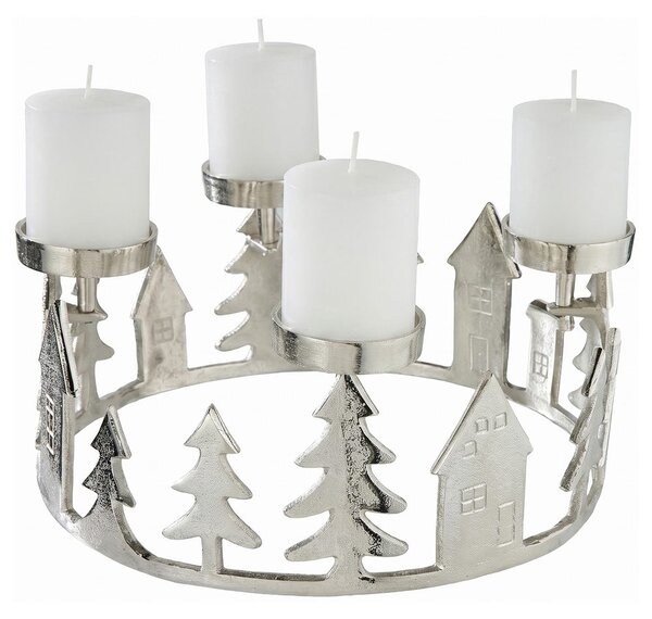 ADVENT Adventný veniec domčeky 35 cm - strieborná