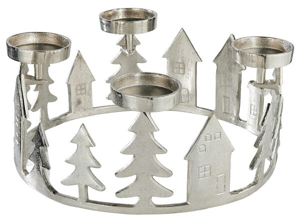 ADVENT Adventný veniec domčeky 35 cm - strieborná