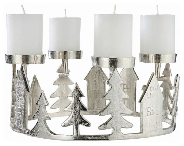ADVENT Adventný veniec domčeky 35 cm - strieborná