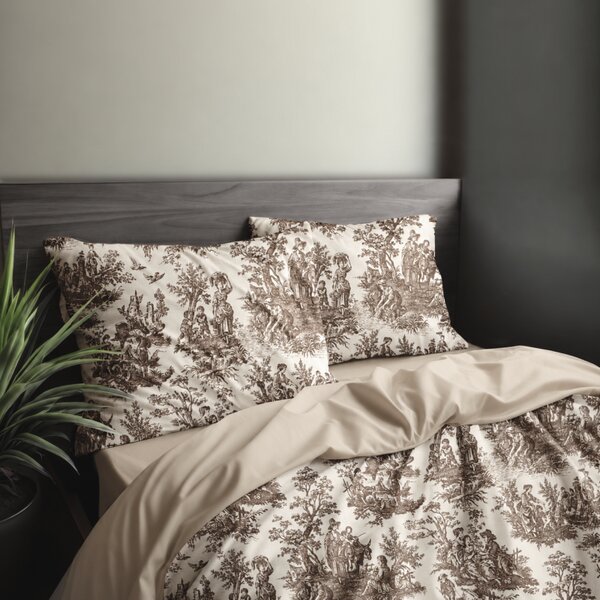 Ervi FLANELOVÉ bavlnené obliečky - Toile de Jouy Caramel/Béžové