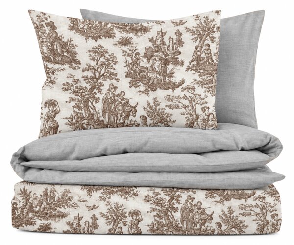 Ervi FLANELOVÉ bavlnené obliečky - Toile de Jouy Caramel/Sivé