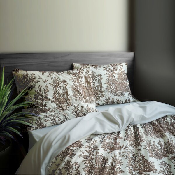 Ervi FLANELOVÉ bavlnené obliečky - Toile de Jouy Caramel/Sivé