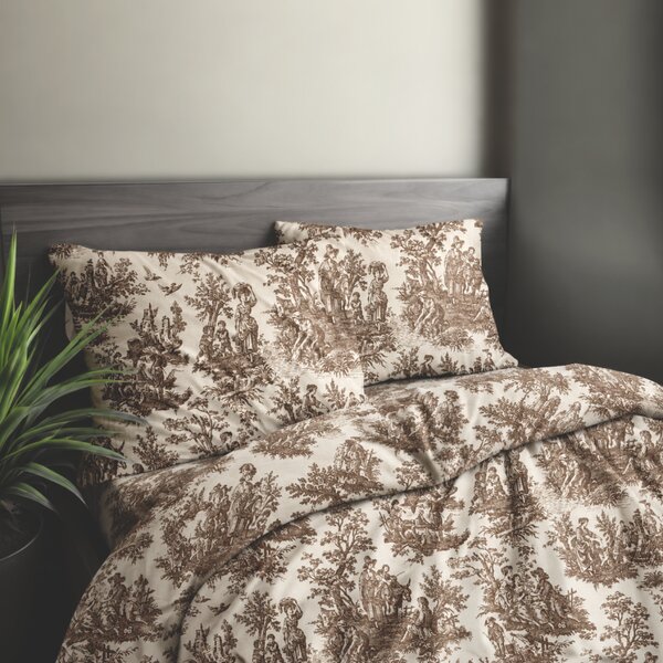 Ervi FLANELOVÉ bavlnené obliečky - Toile de Jouy Caramel