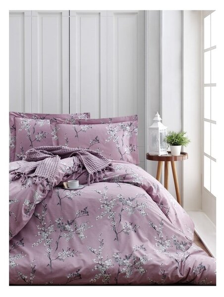 Obliečky s plachtou z ranforce bavlny na dvojlôžko Chicory Pink, 200 x 220 cm