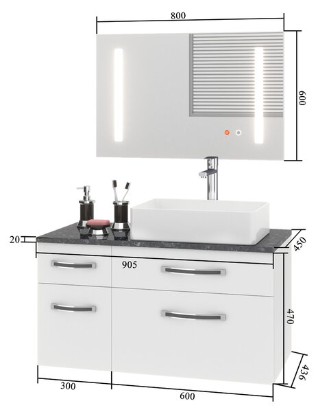 Kúpeľňový nábytok Euphoria EUP P 90L/0/W/W/0/BK/MB