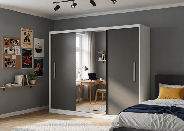 Šatníková skriňa s posuvnými dverami 232 cm so zrkadlom čierna eben tmavá MES