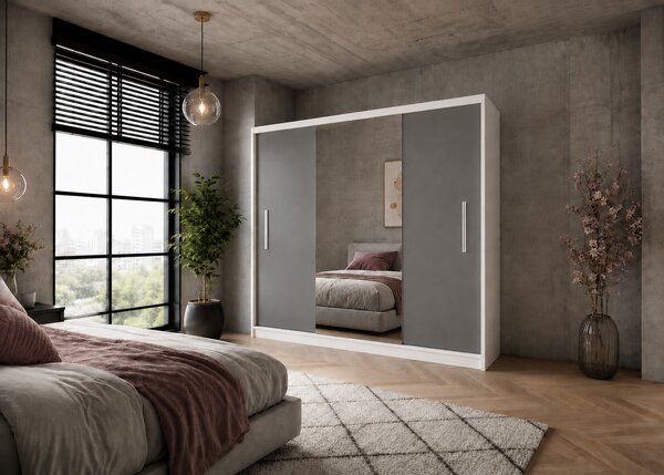 Šatníková skriňa s posuvnými dverami 232 cm so zrkadlom sivá matná MES