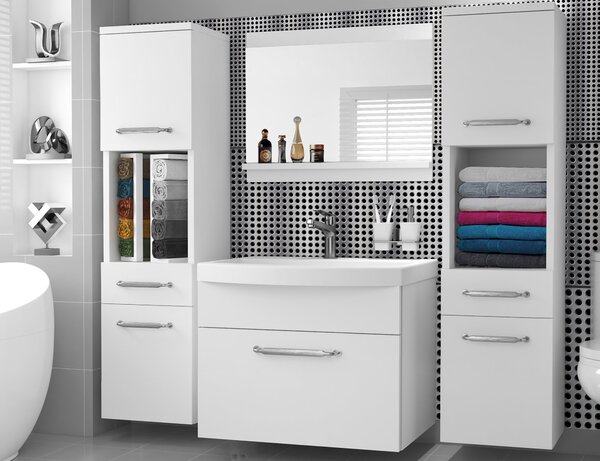 Kúpeľňový nábytok skrinky s umývadlom a zrkadlom biela matná ROD PRIMO M 6/0/W/W/0/ZINC