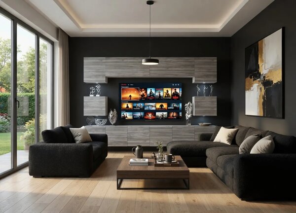Obývacia stena 300 cm TV/RTV sivá antracit grafit IMP
