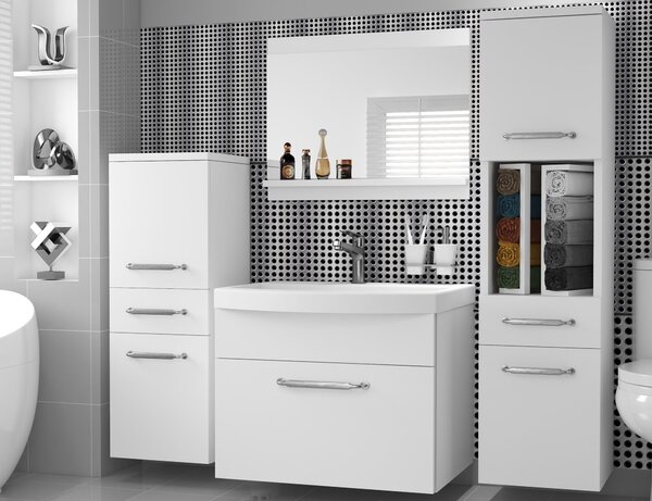 Kúpeľňový nábytok skrinky s umývadlom a zrkadlom biela matná ROD PRIMO M 5/0/W/W/0/ZINC