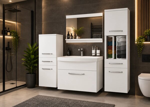 Kúpeľňový nábytok skrinky s umývadlom a zrkadlom biela matná ROD PRIMO M 5/0/W/W/0/ZINC
