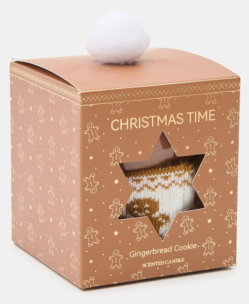 Sinsay - Vianočná voňavá sviečka s návlekom s perníčkovými panáčikmi Gingerbread Cookies - béžová