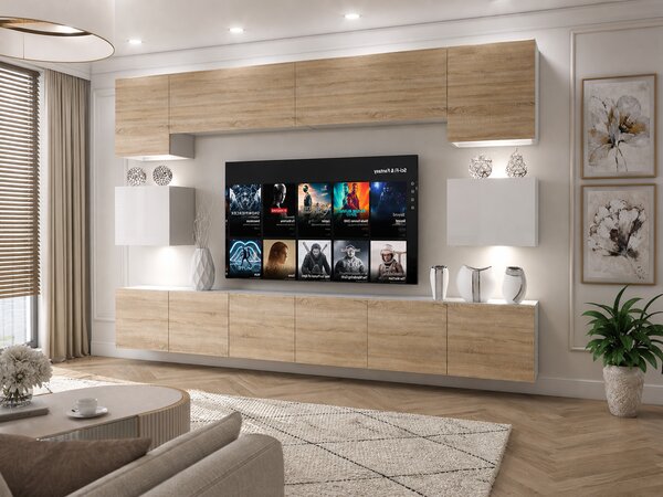 Obývacia stena 300 cm Belini dub sonoma / biely lesk Imperium3