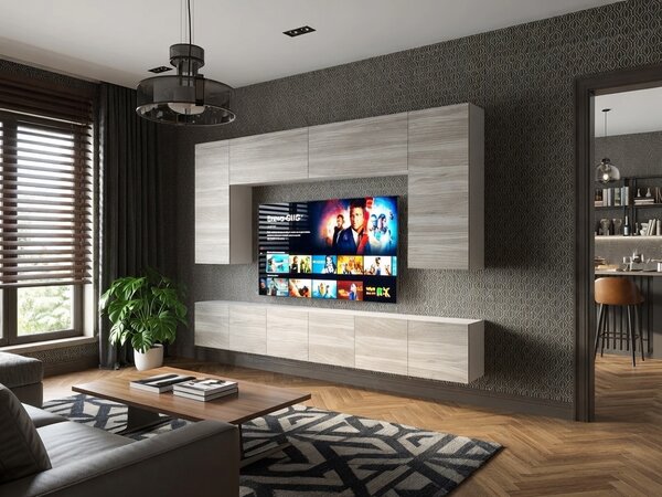 Obývacia stena 300 cm Belini šedý antracit Glamour Wood Imperium2