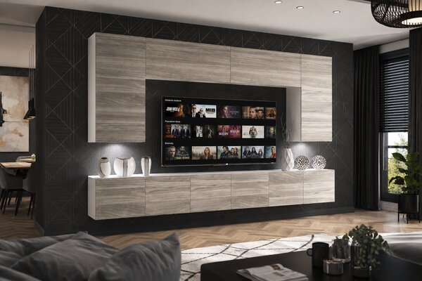 Obývacia stena 300 cm Belini šedý antracit Glamour Wood Imperium2
