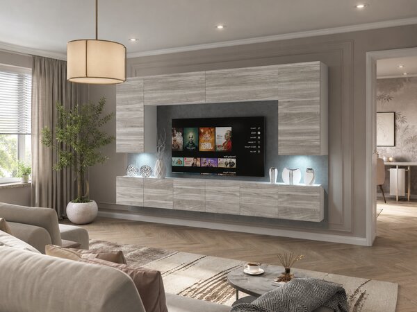 Obývacia stena 300 cm Belini šedý antracit Glamour Wood Imperium2