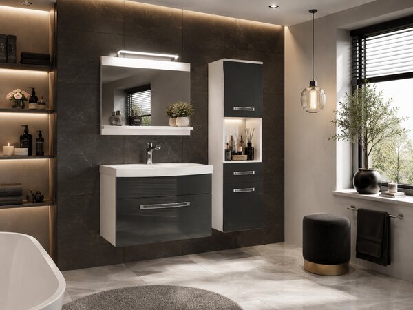Kúpeľňový nábytok Belini Premium Full Version šedý lesk + umývadlo + zrkadlo + LED osvetlenie Glamour 45 GLA P 3/0/W/S/0/MB/PP