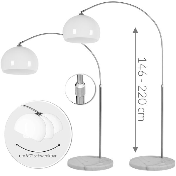 Dizajnová oblúková stojanová lampa s mramorovou základňou - nastaviteľná 190 - 200 cm