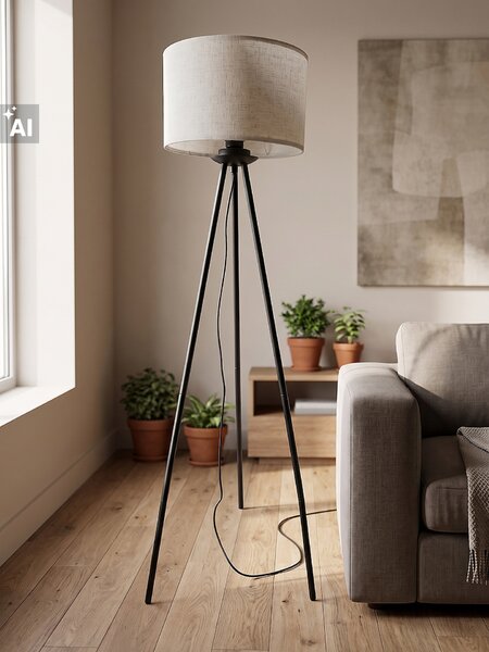 Sinsay - Stojacia lampa na trojnožke s valcovým tienidlom - béžová