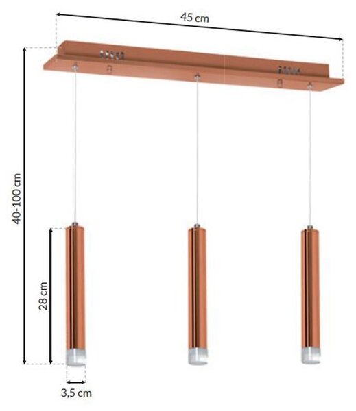 Závesné svietidlo Copper, 3x medené kovové tienidlo, c