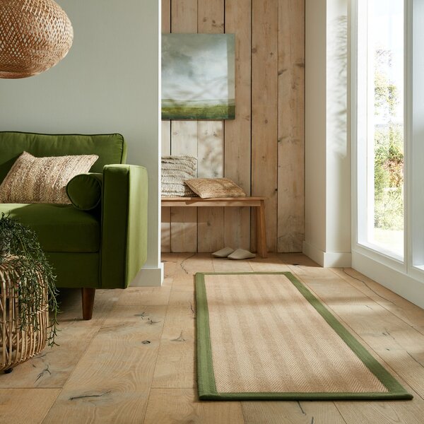 Flair Rugs , Behúň Herringbone Border Kira Green, 60x230, béžová, chodba / predsieň