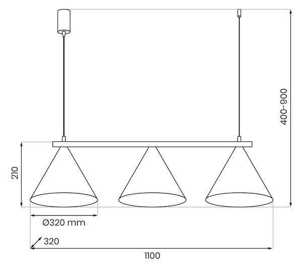 Závesné svietidlo Capital, 3x čierne kovové tienidlo, (fi 30cm), b