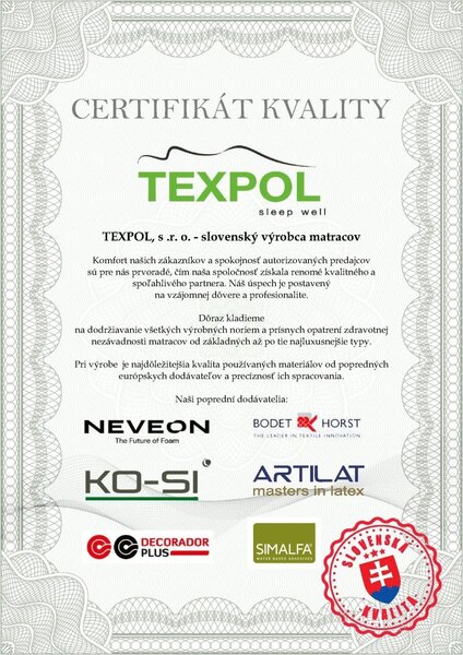 Texpol OLÍVIA - stredne tvrdý matrac, snímateľný poťah