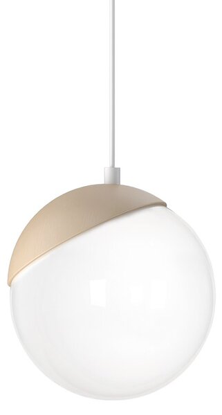 Závesné svietidlo Sfera, 1x biele sklenené tienidlo, w/drevo