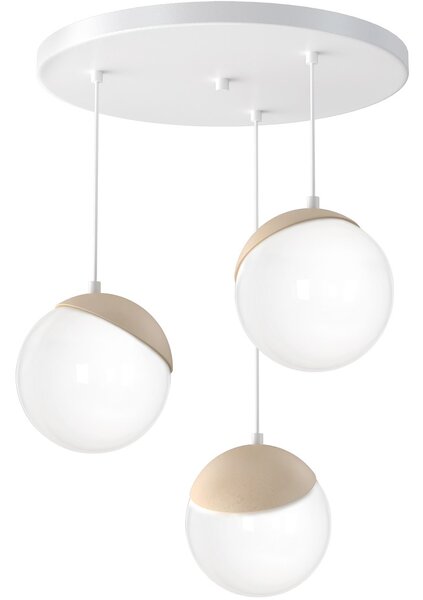 Závesné svietidlo Sfera, 3x biele sklenené tienidlo, w/drevo, o