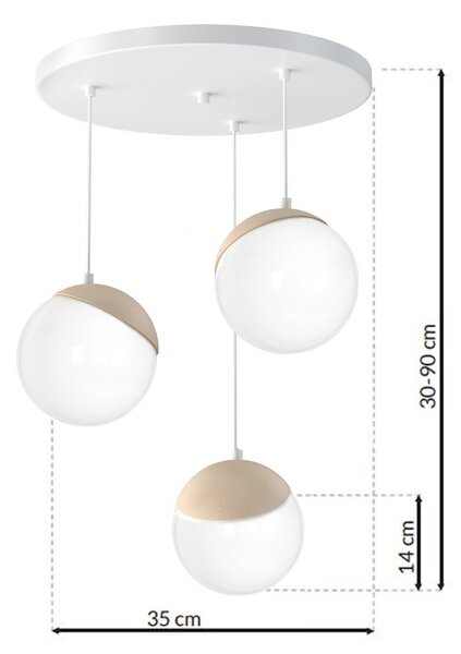 Závesné svietidlo Sfera, 3x biele sklenené tienidlo, w/drevo, o