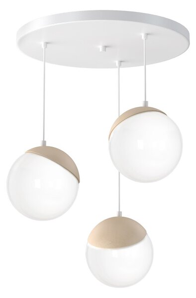 Závesné svietidlo Sfera, 3x biele sklenené tienidlo, w/drevo, o