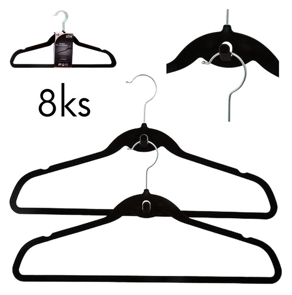 5Five® Vešiaky semišové čierne s háčikom, sada 8ks