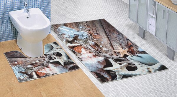 Kúpeľňová sada predložiek 3D Morské lastury 60x100+60x50cm
