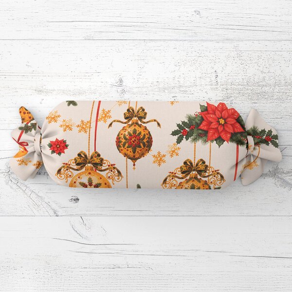 Biante Vankúš valec bonbon Sandra SA-810 Vianočné ozdoby na krémovom 15x40 cm