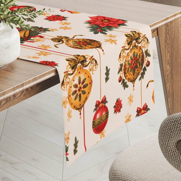 Biante Bavlnený behúň na stôl Sandra SA-810 Vianočné ozdoby na krémovom 20x120 cm