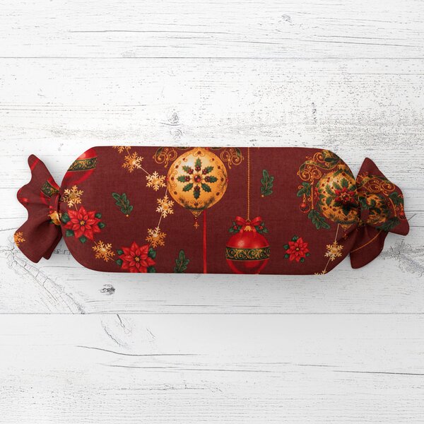 Biante Vankúš valec bonbon Sandra SA-809 Vianočné ozdoby na vínovo červenom 15x40 cm