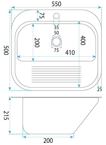 Rea Rea, technický drez 201, 550x500x215mm, brúsená nehrdzavejúca oceľ, ZLE-07880
