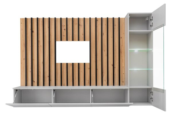 NovýNábytok.sk Obývacia stena Vertic (dub artisan + perla gray) (s LED osvetlením). Akcia -20%. Vlastná spoľahlivá doprava až k Vám domov. 1097586