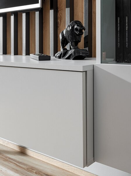 NovýNábytok.sk Obývacia stena Vertic (dub artisan + perla gray) (s LED osvetlením). Akcia -20%. Vlastná spoľahlivá doprava až k Vám domov. 1097586