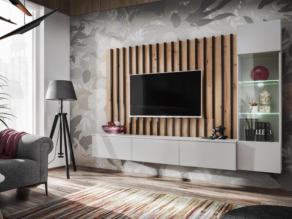 NovýNábytok.sk Obývacia stena Vertic (dub artisan + perla gray) (s LED osvetlením). Akcia -20%. Vlastná spoľahlivá doprava až k Vám domov. 1097586