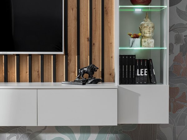 NovýNábytok.sk Obývacia stena Vertic (dub artisan + perla gray) (s LED osvetlením). Akcia -20%. Vlastná spoľahlivá doprava až k Vám domov. 1097586