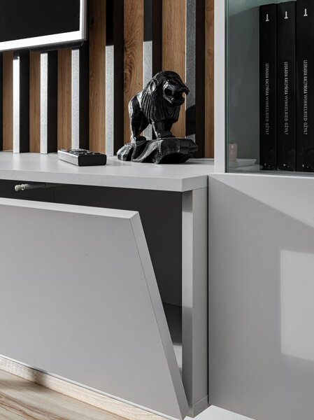 NovýNábytok.sk Obývacia stena Vertic (dub artisan + perla gray) (s LED osvetlením). Akcia -20%. Vlastná spoľahlivá doprava až k Vám domov. 1097586